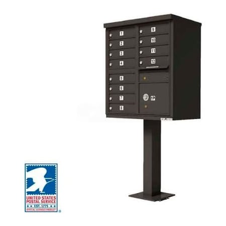 Florence Mfg Co Vital Cluster Box Unit, 12 Mailboxes, 1 Parcel Locker, Dark Bronze 1570-12DBAF